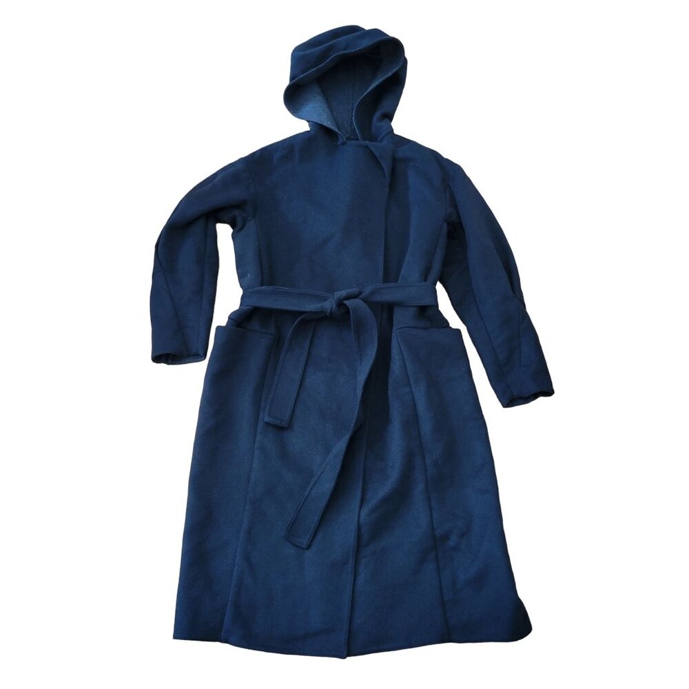 Intropia 38 Black Wool Hooded‎ Trench Coat Espionage Clergy Cloak Costume